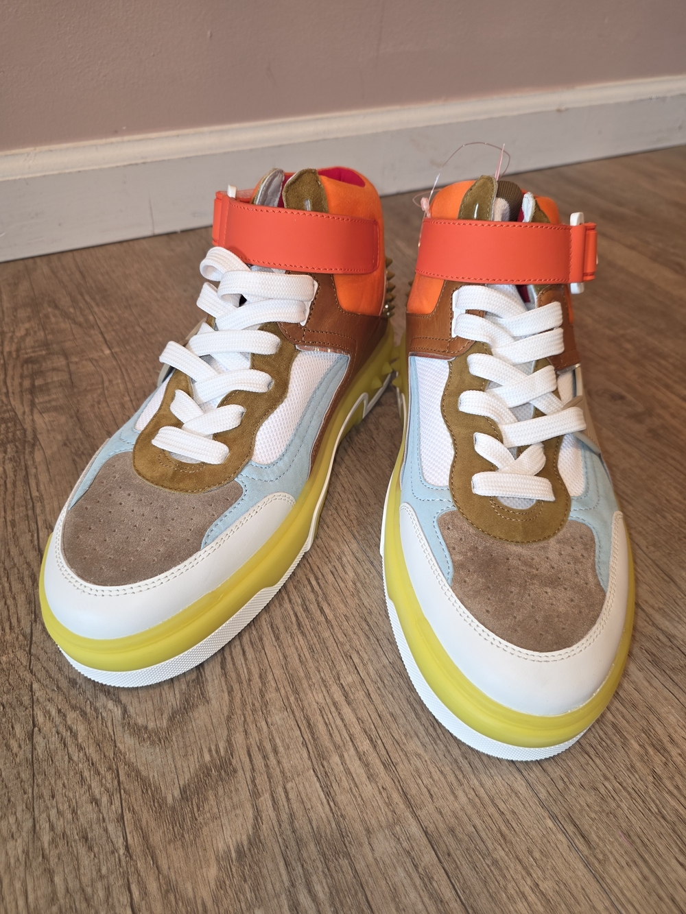 High-Top Multicolor Men’s Sneakers - Bold Orange & Yellow Accent